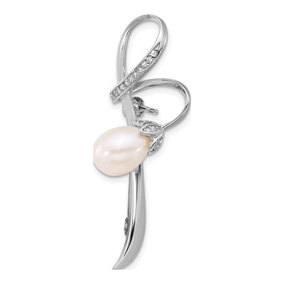 Sterling Silver Freshwater Pearl & CZ Swirl Pin