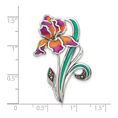Sterling Silver Marcasite Iris Floral Pin – view 5