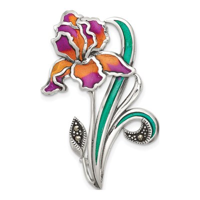 Sterling Silver Marcasite Iris Floral Pin