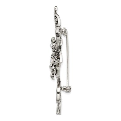 Sterling Silver Marcasite Pearl Floral Pin – view 2