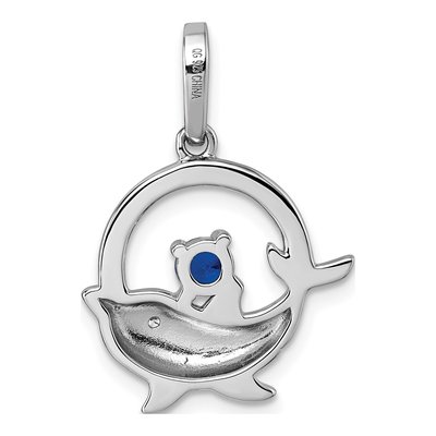 Sterling Silver CZ Dolphin Circle Pendant – view 4