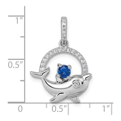 Sterling Silver CZ Dolphin Circle Pendant – view 5