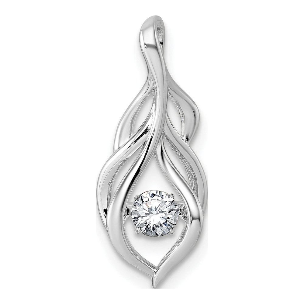 Sterling Silver Rhodium-Plated Dangle Vibrant Moving Cz Open Teardrop Swirl Pendant