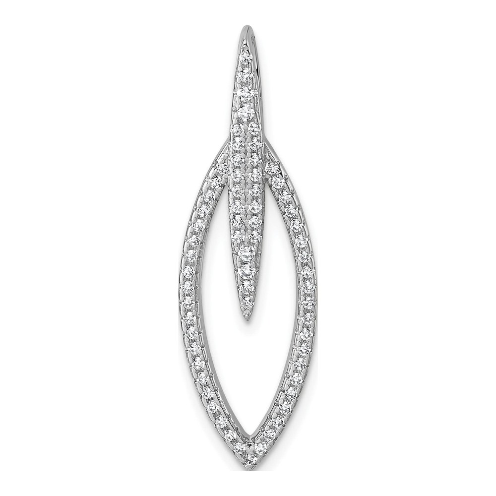 Sterling Silver Rhodium-Plated Cz Oval Drop Pendant