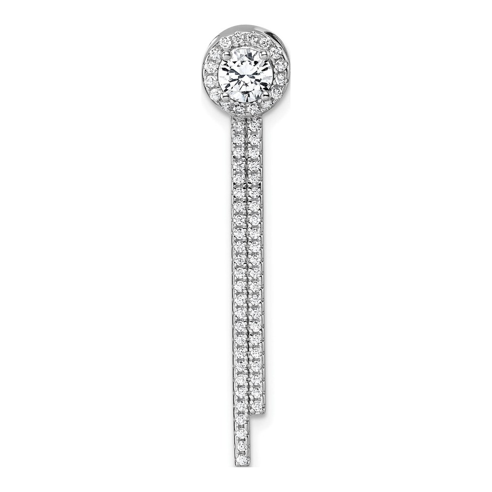 Sterling Silver Rhodium-Plated Cz Halo With Dangle Bar Chain Slide Pendant