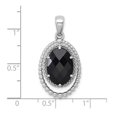 Sterling Silver Onyx & CZ Oval Pendant – view 5