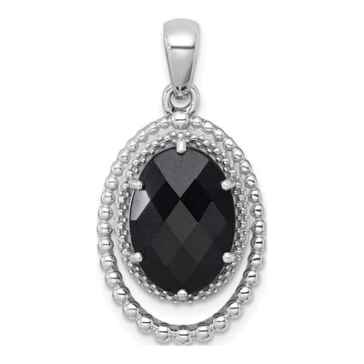 Sterling Silver Onyx & CZ Oval Pendant