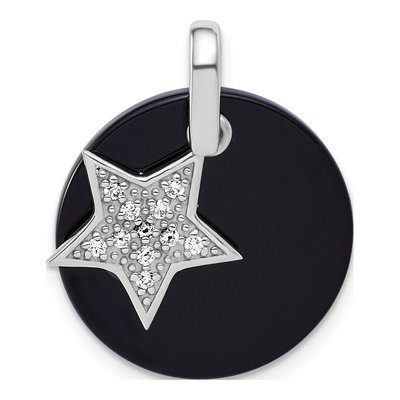 Sterling Silver Onyx & CZ Circle Star Pendant – view 5