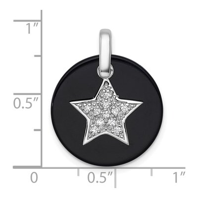 Sterling Silver Onyx & CZ Circle Star Pendant – view 6