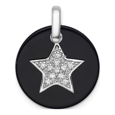 Sterling Silver Onyx & CZ Circle Star Pendant