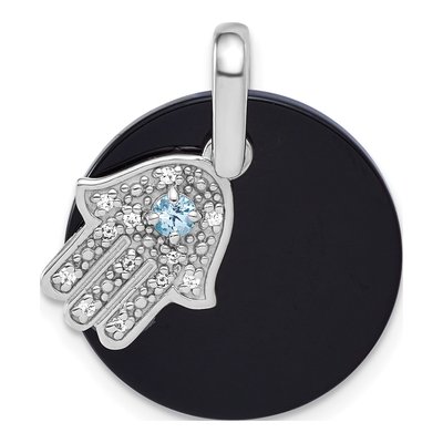 Sterling Silver Onyx & CZ Hamsa Pendant – view 5