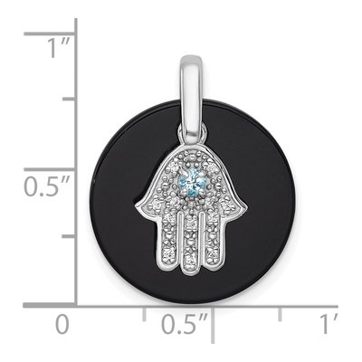 Sterling Silver Onyx & CZ Hamsa Pendant – view 6