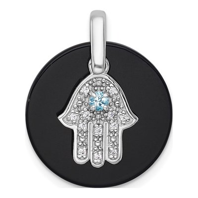 Sterling Silver Onyx & CZ Hamsa Pendant