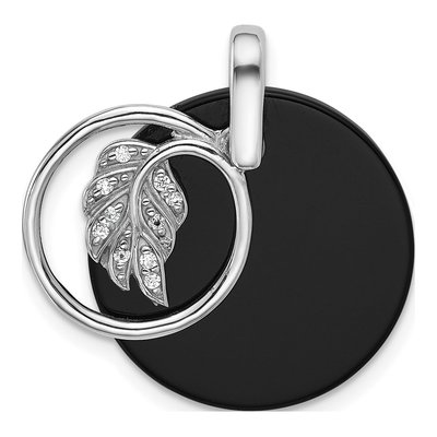 Sterling Silver Onyx & CZ Circle Leaf Pendant – view 5