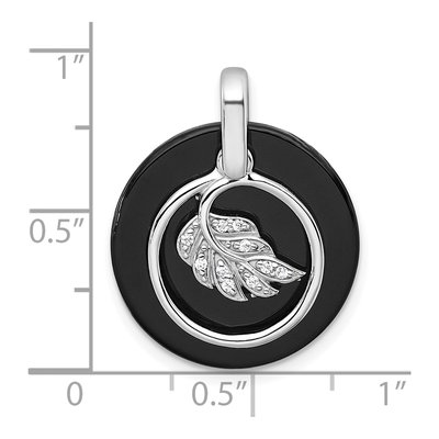 Sterling Silver Onyx & CZ Circle Leaf Pendant – view 6