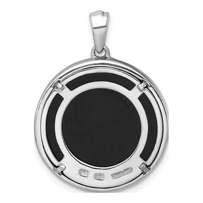 Sterling Silver Onyx & CZ Leaves Circle Pendant – view 4