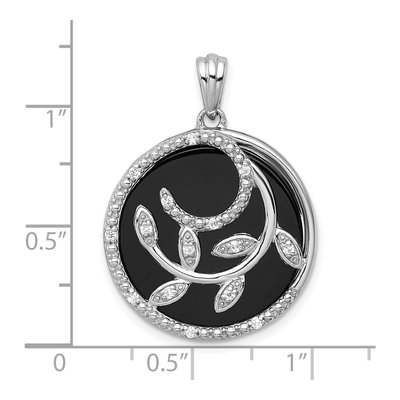 Sterling Silver Onyx & CZ Leaves Circle Pendant – view 5