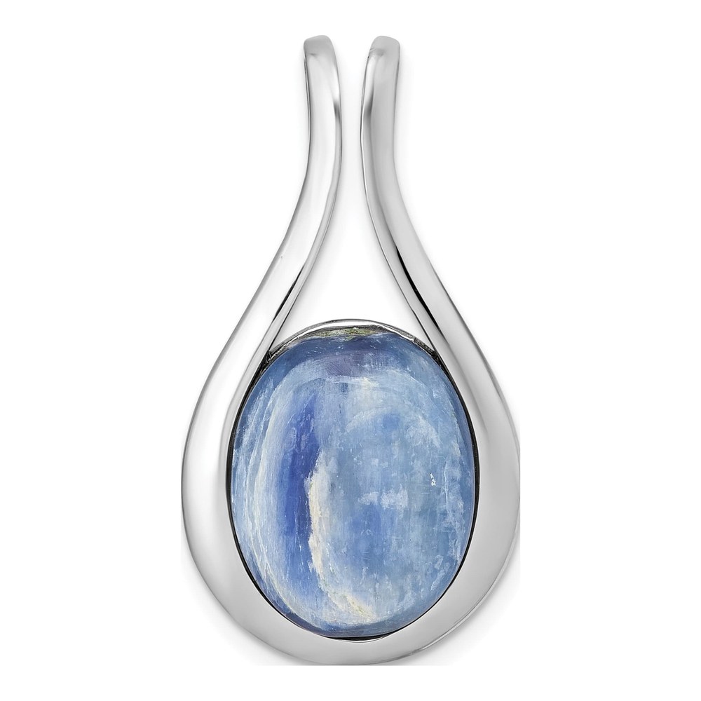 Sterling Silver Rhodium-Plated Polished Oval Kyanite Teardrop Chain Slide Pendant