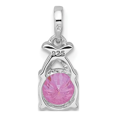 Sterling Silver Pink CZ Round Pendant – view 4