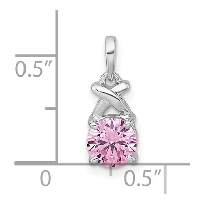 Sterling Silver Pink CZ Round Pendant – view 5