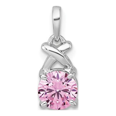 Sterling Silver Pink CZ Round Pendant