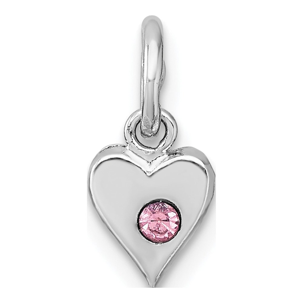 Sterling Silver Madi K Rhodium-Plated Pink Crystal Heart Childrens Pendant