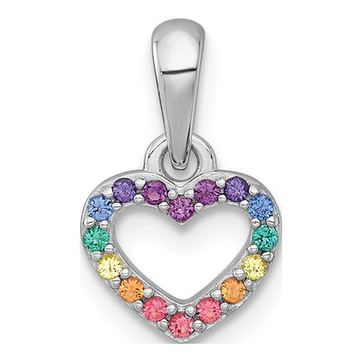 Sterling Silver Crystal Kids' Rainbow Heart Pendant