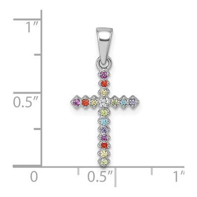 Sterling Silver CZ Kids' Multi-Color Cross Pendant – view 5