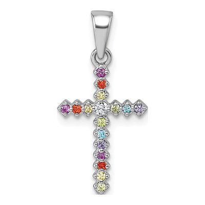 Sterling Silver CZ Kids' Multi-Color Cross Pendant