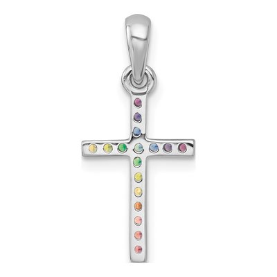 Sterling Silver Crystal Girls' Rainbow Cross Pendant – view 4
