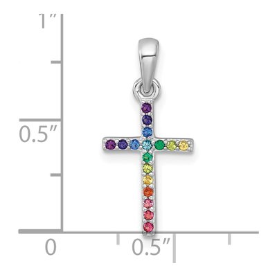 Sterling Silver Crystal Girls' Rainbow Cross Pendant – view 5