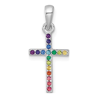 Sterling Silver Crystal Girls' Rainbow Cross Pendant