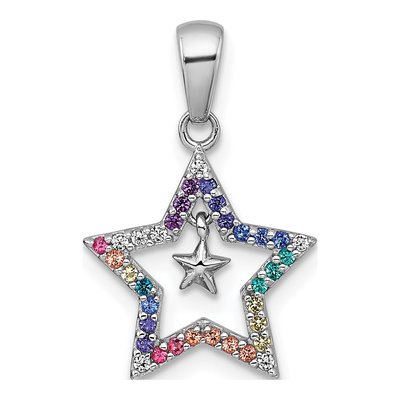 Sterling Silver Crystal Kids' Rainbow Star Pendant