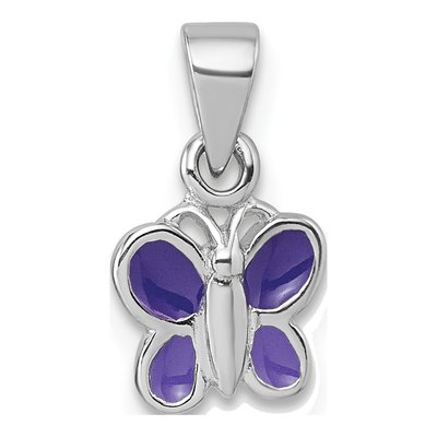 Sterling Silver Kids' Purple Enamel Butterfly Pendant