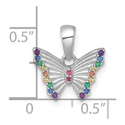 Sterling Silver Crystal Girls' Rainbow Butterfly Pendant – view 5