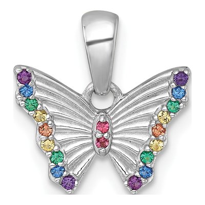 Sterling Silver Crystal Girls' Rainbow Butterfly Pendant