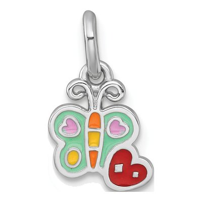 Sterling Silver Kids' Enamel Butterfly Heart Pendant
