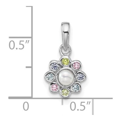 Sterling Silver CZ Girls' Flower Pendant – view 4