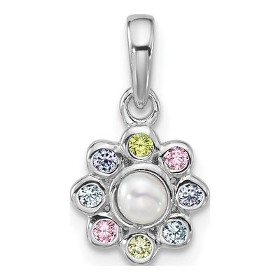 Sterling Silver CZ Girls' Flower Pendant