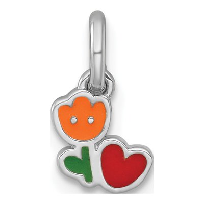 Sterling Silver Kids' Enamel Flower Heart Pendant
