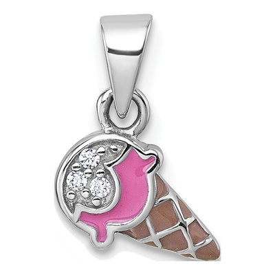 Sterling Silver CZ Girls' Ice Cream Cone Pendant