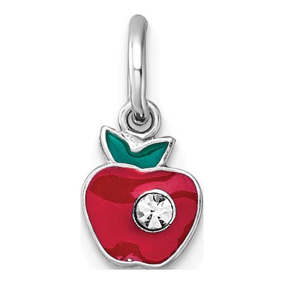 Sterling Silver Crystal Enamel Apple for Kids Pendant