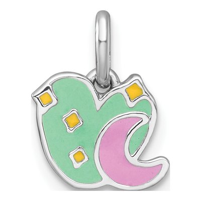 Sterling Silver Enamel Heart Moon Kids Pendant
