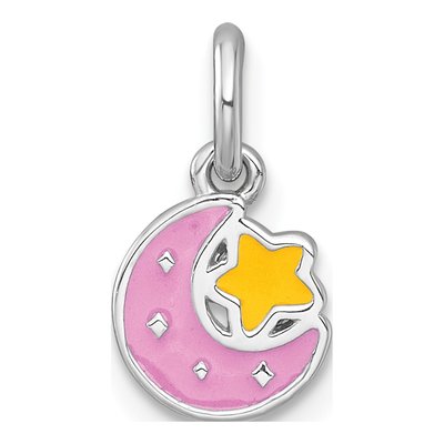 Sterling Silver Kids' Moon Star Enamel Pendant