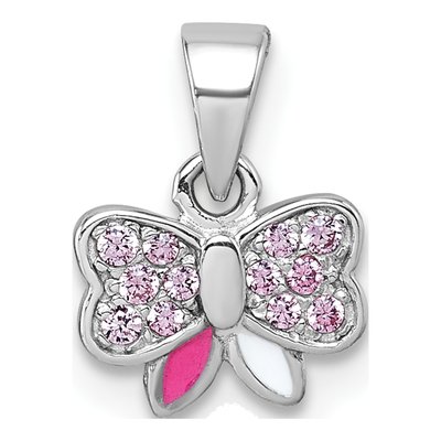 Sterling Silver CZ Girls' Bow Pendant
