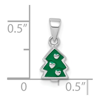 Sterling Silver Kids' Green Enamel Christmas Tree Pendant – view 5