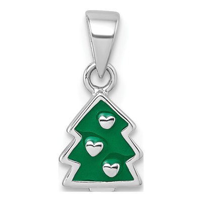 Sterling Silver Kids' Green Enamel Christmas Tree Pendant