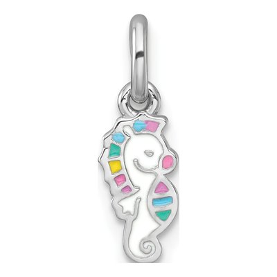 Sterling Silver Enamel Seahorse for Kids Pendant