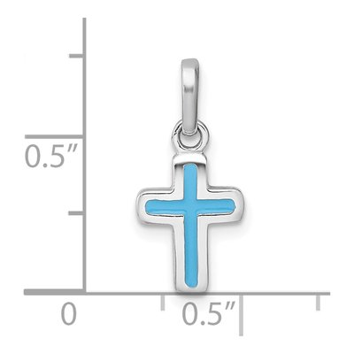 Sterling Silver Kids' Blue Enamel Cross Pendant – view 5