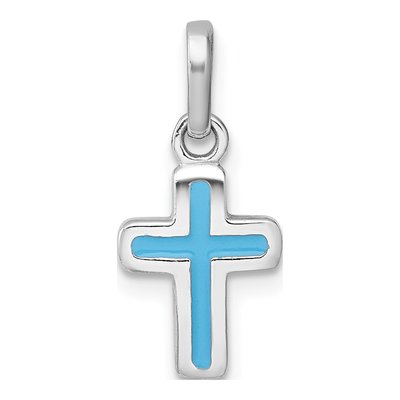 Sterling Silver Kids' Blue Enamel Cross Pendant